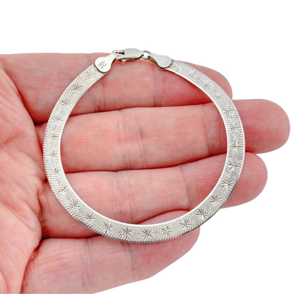 Vintage Italian Sterling Silver 925 Reversible Herringbone Bracelet 7.5"